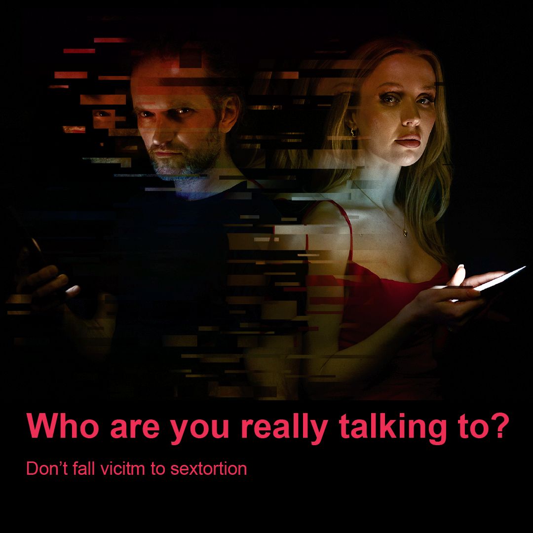 Sextortion awareness graphic that reads: 'Who are you really talking to?'