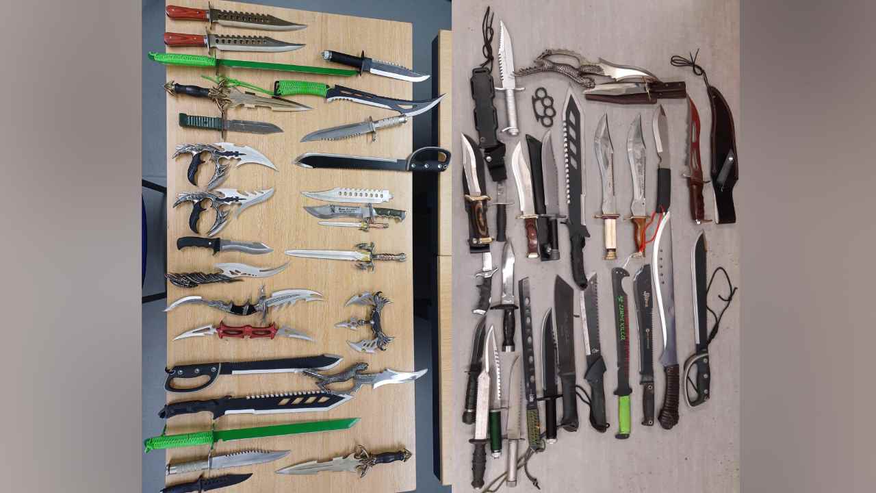 A selection of zombie-style knives handed in to police