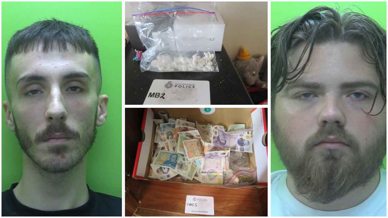 Kain Dawson, left, and Ben Hardy with the drugs and cash seized
