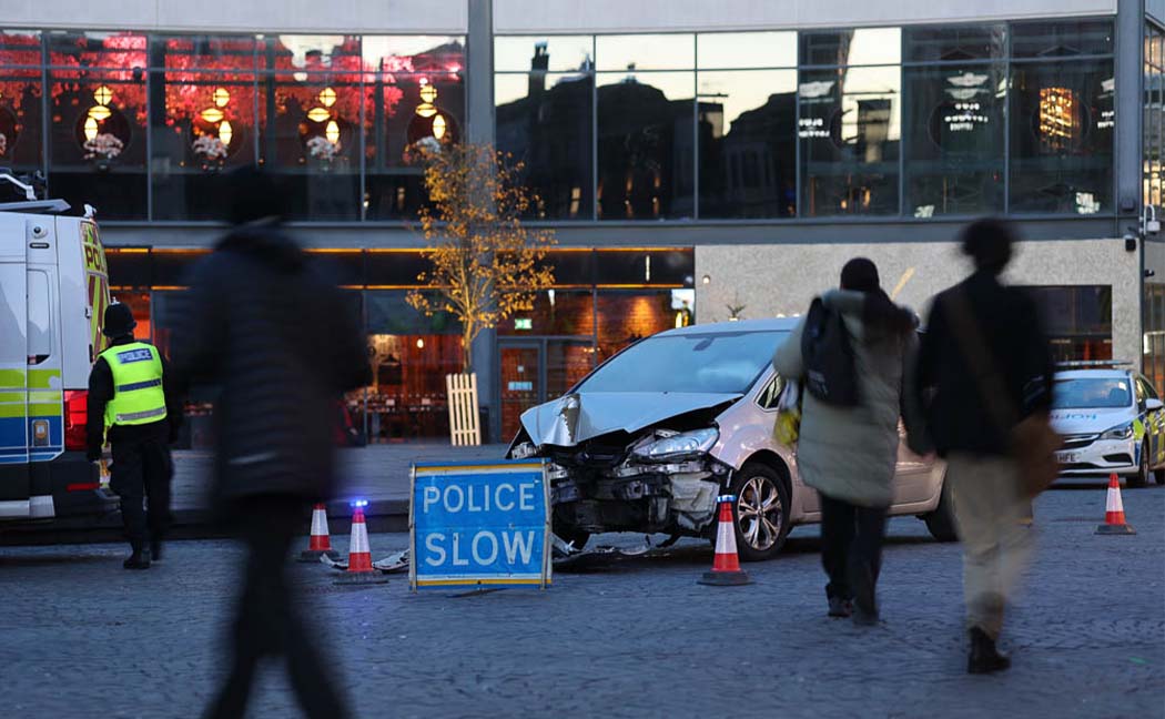 Crashed car in the city centre