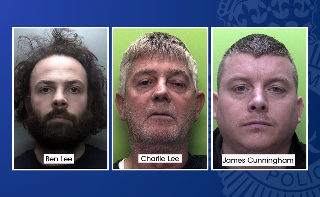A montage custody photo of three men convicted of conspiracy to commit fraud