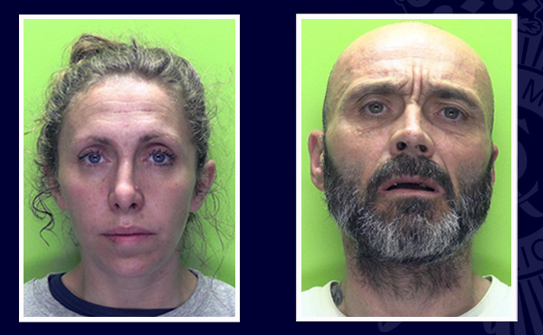 Custody photos of prolific shop thieves Leah Huthwaite and David Tainton