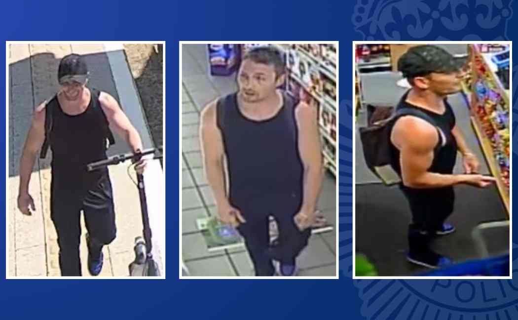 Three photos of a man police want to speak to