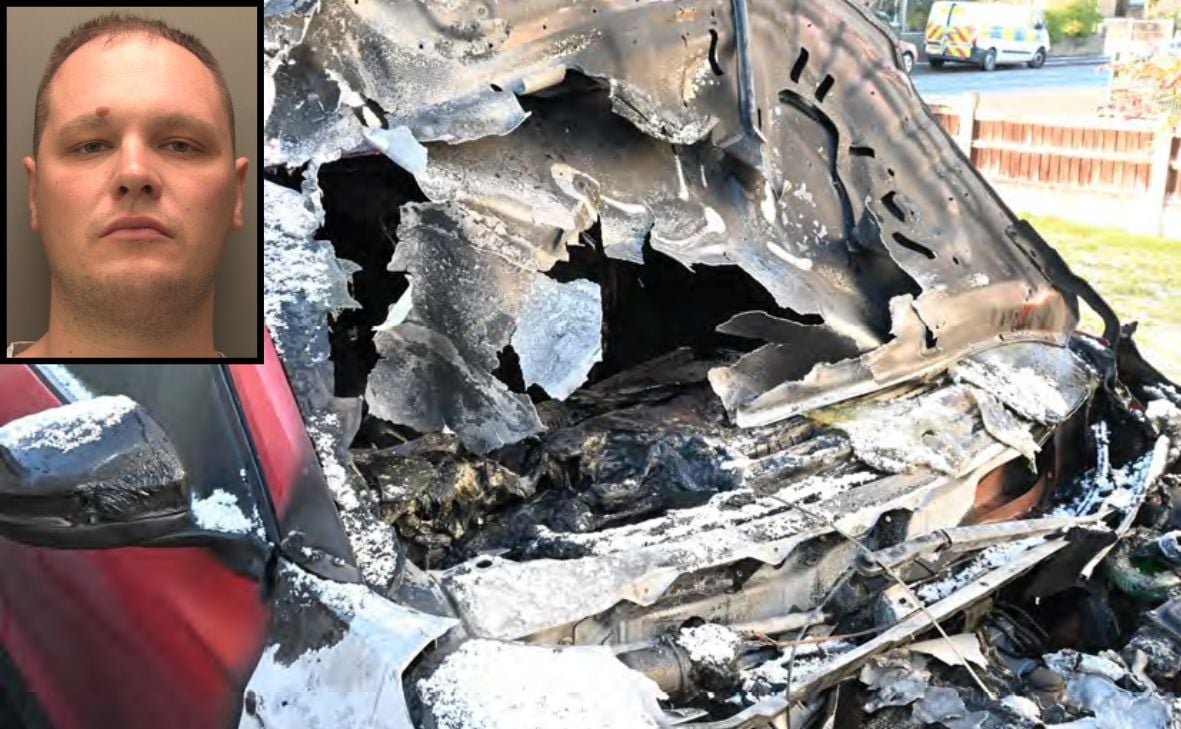 Scott Knight and the fire damage caused to one of the cars