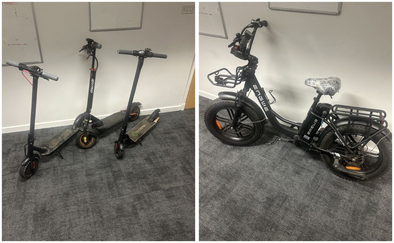 Some of the e-scooters and bikes seized