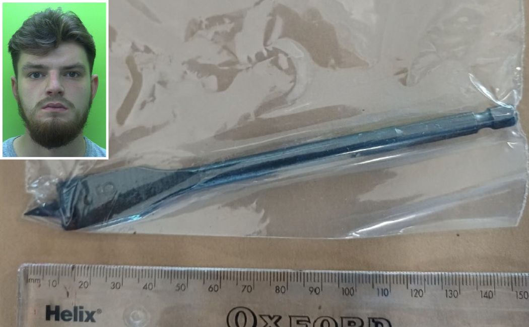 Daniel Brown and the drill bit he used to attack a man
